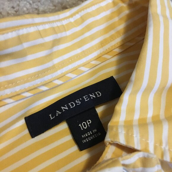 Lands' End Yellow & White Pinstripe Ruffle Trim Button Down Shirt - Picture 10 of 16